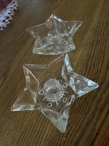 Set of 2 Vintage Clear Crystal STAR Candle Stick Holders - Picture 1 of 3