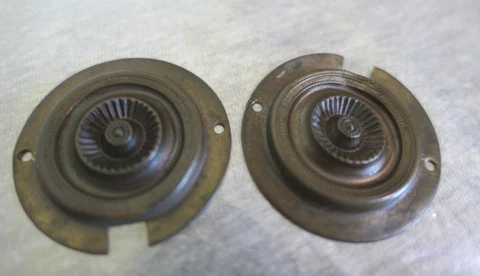 Pair Antique Brass Art Deco Cabinet Dresser Sideboard Drawer Backplates 1-5/8" Cover