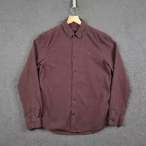 ALLSAINTS Shirt Mens M Medium Red Check Flannel Elba Slim Fit Long Sleeve - Picture 1 of 10