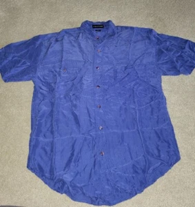 Vintage Structure 90s Silk Shirt Button Short Sleeve Blue Size Medium - Picture 1 of 8