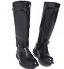 British Style Knee High Buckle Round Toe Zipper Knight Riding Boots Shoes Csual