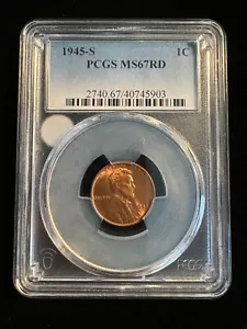 PCGS MS67 RD 1945-S Lincoln Wheat Cent Red - Picture 1 of 2