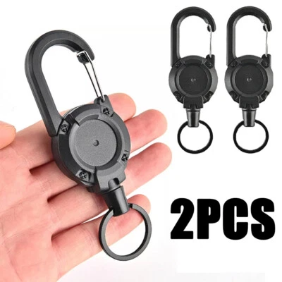 2Pcs Retractable Heavy Duty Keychain Carabiner Car Key Chain with Badge Holder - Image 1 of 4