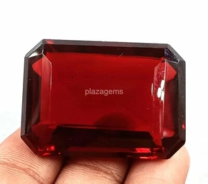 LAB CREATED CERTIFIED 140 CT BRAZIL RED TOPAZ EMERALD CUT LOOSE GEMSTONE 4OUE - Picture 1 of 7