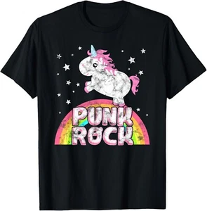 Funny Ironic Cool Unicorn Punk Rock Music Festival Gift Unisex T-Shirt - Picture 1 of 4