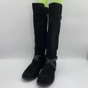 Report Arvada Knee High Black Faux Suede Studded Strap Boots Women’s Size 8M EUC - Picture 1 of 15