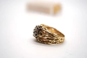 Gothic Style Unique 14k Yellow Gold Nugget Style Diamond Ring. Size 6.5 - Picture 1 of 9