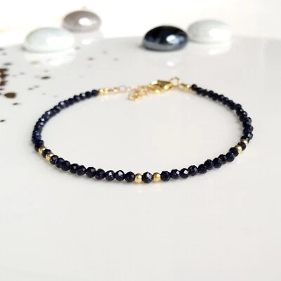 Pulseira de contas de pedra dourada azul cura cristal natural pulseira de pedras preciosas presentes - Imagem 1 de 4