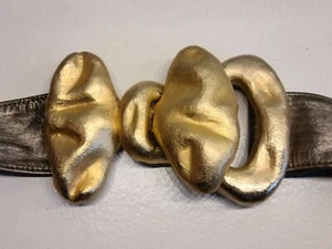 Vintage 80s Belt  Gold Bow belt buckle leather and metal LAUREN J retro - Picture 1 of 6