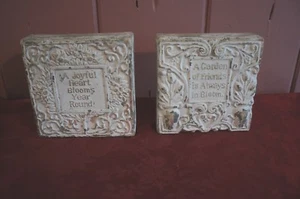 PAINTED TERRA COTTA GARDEN THEMED WALL PLAQUES: SET OF 2 - Picture 1 of 3