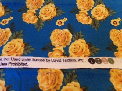 1 码 X 44 复古黄色玫瑰蓝色/大卫纺织品棉全新 #8685 — 第 1/3 张图片