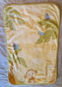 Carters Monkey Blue Birds Palm Tree Jungle Yellow Soft Plush Baby Blanket - Picture 1 of 6