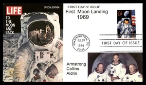 Mayfairstamps US FDC 1994 First Man on Moon Austronauts Life Magazine First Day - Picture 1 of 2