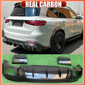Labio difusor de parachoques trasero de carbono real con punta de escape para Benz X167 GLS63 2021-2025 - Imagen 1 de 12