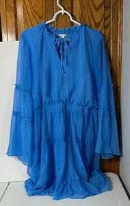 Cato Cocktailkleid blau Stufen Langarm Rüschen - Größe L - Bild 1 von 8