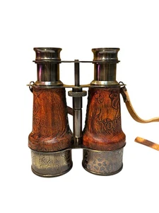 Brass Antique Binoculars  Nautical Marine Collectible with Leather Case - Picture 1 of 4