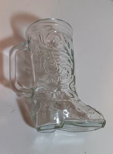 Vintage geprägter Klarglas Western Cowboystiefel Henkelbecher, 6" hoch - Bild 1 von 5