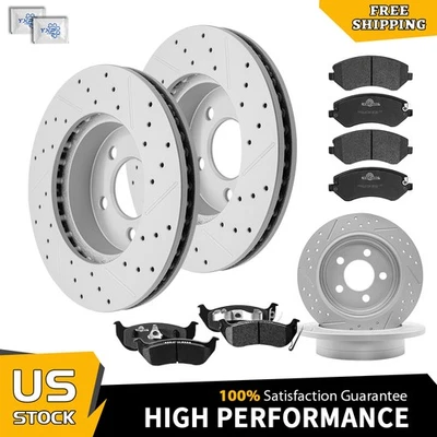 Керамические тормозные колодки передние и задние с просверленными роторами для Jeep Liberty 2003 2004 - 2007 годов выпуска - Изображение 1 из 4