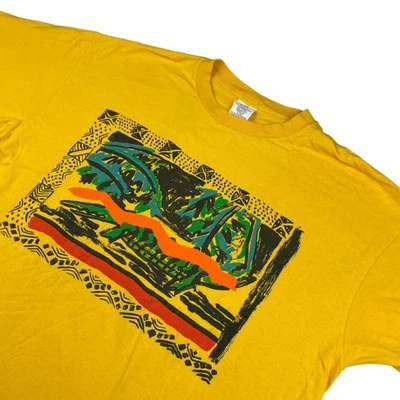 VTG Gap Men's Abstract Art Single Stitch Cotton T-Shirt Yellow • USA • Large - Image 1 of 4