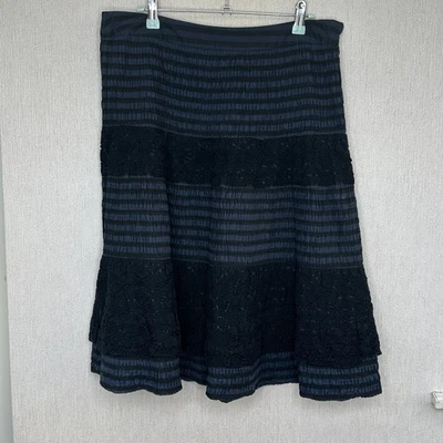 farhi skirt sz 12 navy blue black embroidary lace seersucker tiered cotton silk - Image 1 of 4