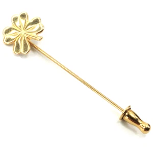Lucky Clover Lapel Stick Pin Gold Tone 2 Inches Long - Picture 1 of 6