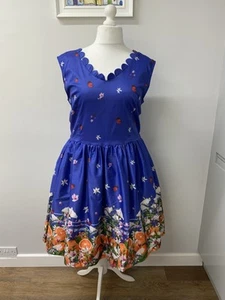 Lindy Bop Daria Dress UK Size 22 Oranges Flowers Swing Rockabilly Scalloped - Picture 1 of 8