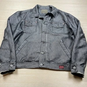Vintage Guess Y2K Jean Jacket Raw Denim Shiny Cyber Mall Goth Distressed XXL - Picture 1 of 11