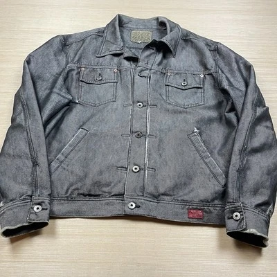 Vintage Guess Y2K Jean Jacket Raw Denim Shiny Cyber Mall Goth Distressed XXL - Image 1 of 4