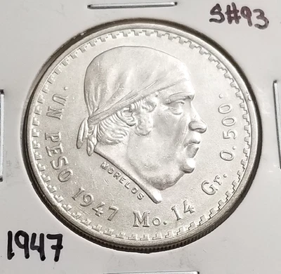 Moeda de prata México 1 peso 1947, Jose Maria Morelos y Pavon .500, Moneda de Plata - Imagem 1 de 4