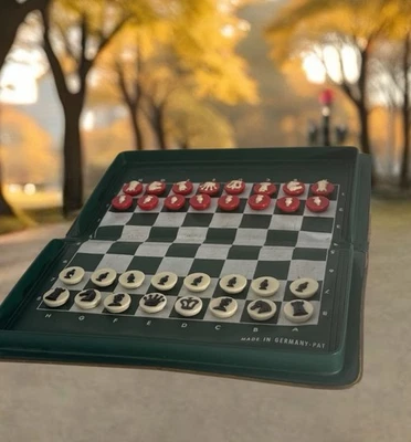 Juego de Ajedrez de Viaje Portátil Vintage Magnético Plegable - Hecho en Alemania Completo Foto 1 de 4