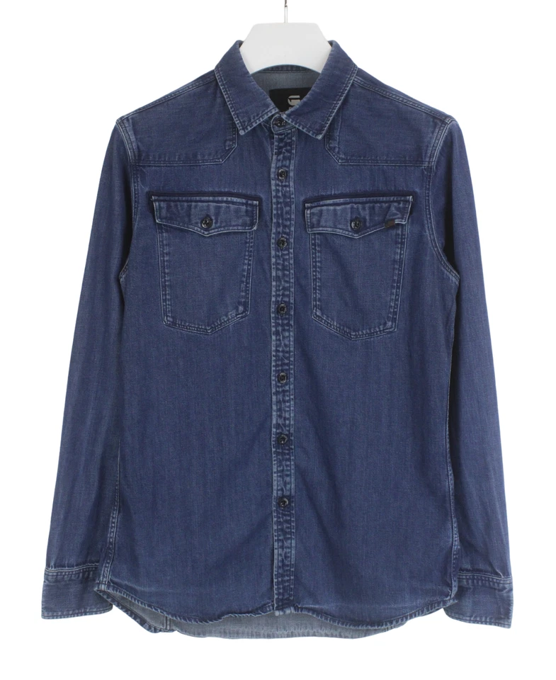 G-STAR 3301 Shirt Men's MEDIUM Fade Effect Denim Look Button Up Spread Collar - Image 1 of 4
