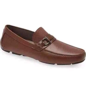 Salvatore Ferragamo BRAUN Kiesel Leder Remar Fahren Halbschuhe Schuhgröße 11E - Bild 1 von 12