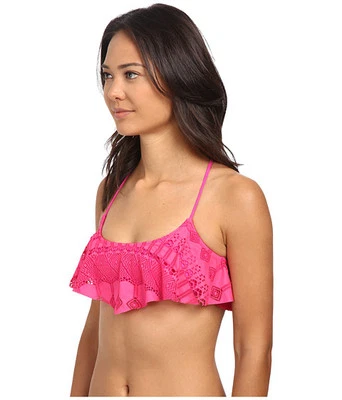 Volcom Junior Large Solid Pink Crochet Ballet Bikini Swimsuit TOP NWT L - Image 1 of 4
