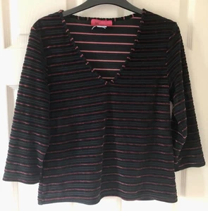 Vintage MONSOON black with pink stripes 3/4 Sleeve Top Labelled Size 14 Uk (12?) - Picture 1 of 9