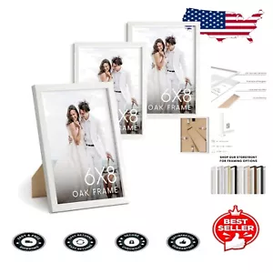 Premium Set of 3 White Oak 6x8 Picture Frames - Vertical Hang & Shatterproof - Picture 1 of 8