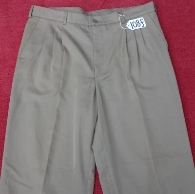 ADOLFO 打褶前卡其色裤子男式尺寸 - W38 X L34。 TAG No.108f — 第 1/4 张图片