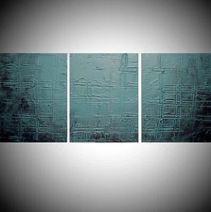 Türkis Trance ABSTRAKTES TRIPTYCHON LEINWANDBILD ABSTRAKT Impasto Acryl Kunst - Bild 1 von 3