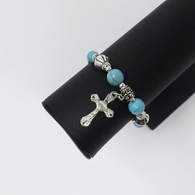 Brazalete Brazalete Plata Tibetana Turquesa Cuentas y Cuentas Cruzadas - Nuevo Foto 1 de 2