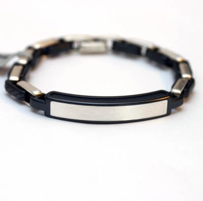 DAVID YURMAN Mens New 4mm Modern Cable ID Silver & Black Titanium  Bracelet M - Image 1 of 4