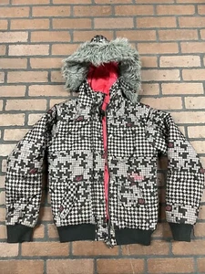 FOX Racing Girls Medium Puffer Jacket Full Zip Pink Black Winter Coat Fur Hooded - Picture 1 of 9
