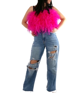 Top corto sin tirantes de plumas rosa talla M - Imagen 1 de 11