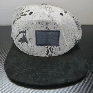 Stussy Streetwear Black Gray Splatter Velvet Flatbill Snapback Baseball Hat - Picture 1 of 10