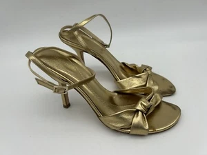 Sandali tacco alto con cinturino in pelle oro Kate Spade taglia 7 - Foto 1 di 6