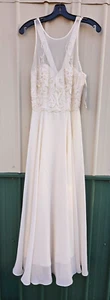 Faviana PM Embroidered Sequin Maxi Evening Formal Prom Ivory Dress Size 7/8 New - Picture 1 of 8