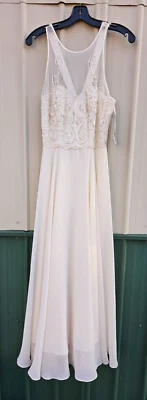 Maxi Vestido Faviana PM Bordado Lentejuelas Noche Formal Baile de graduación Marfil Talla 7/8 Nuevo Foto 1 de 4