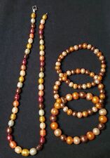 Autumn Colored Genuine Cultured Pearls. 3 Stretch Bracelets & Clasp Necklace. 