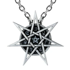 Alchemy Gothic Elven Star Necklace Wiccan Septagram 7 Point Star Sigils P878 NWT - Picture 1 of 3