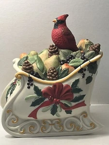 LENOX Winter Greetings Everyday Cardinal In Sleigh Cookie Jar #6148076 - Picture 1 of 20