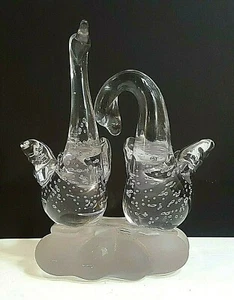 KLARES UND MATTIERTES KUNSTKRISTALL-SCHWANENPAAR FIGUR. Must See! - Bild 1 von 3