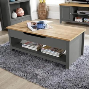 Coffee Table Lift Up Dark Grey Oak Occasional Reception Storage Shelf Avon - Picture 1 of 5